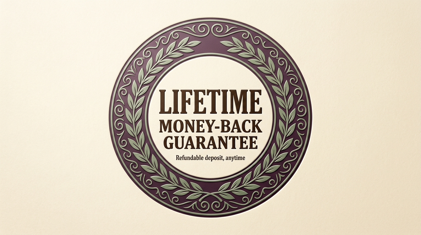 Lifetime Money-Back Guarantee badge — refundable deposit, anytime